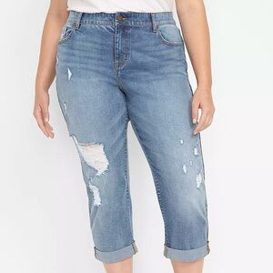 Lane Bryant mid-rise boyfriend capri wide leg distressed